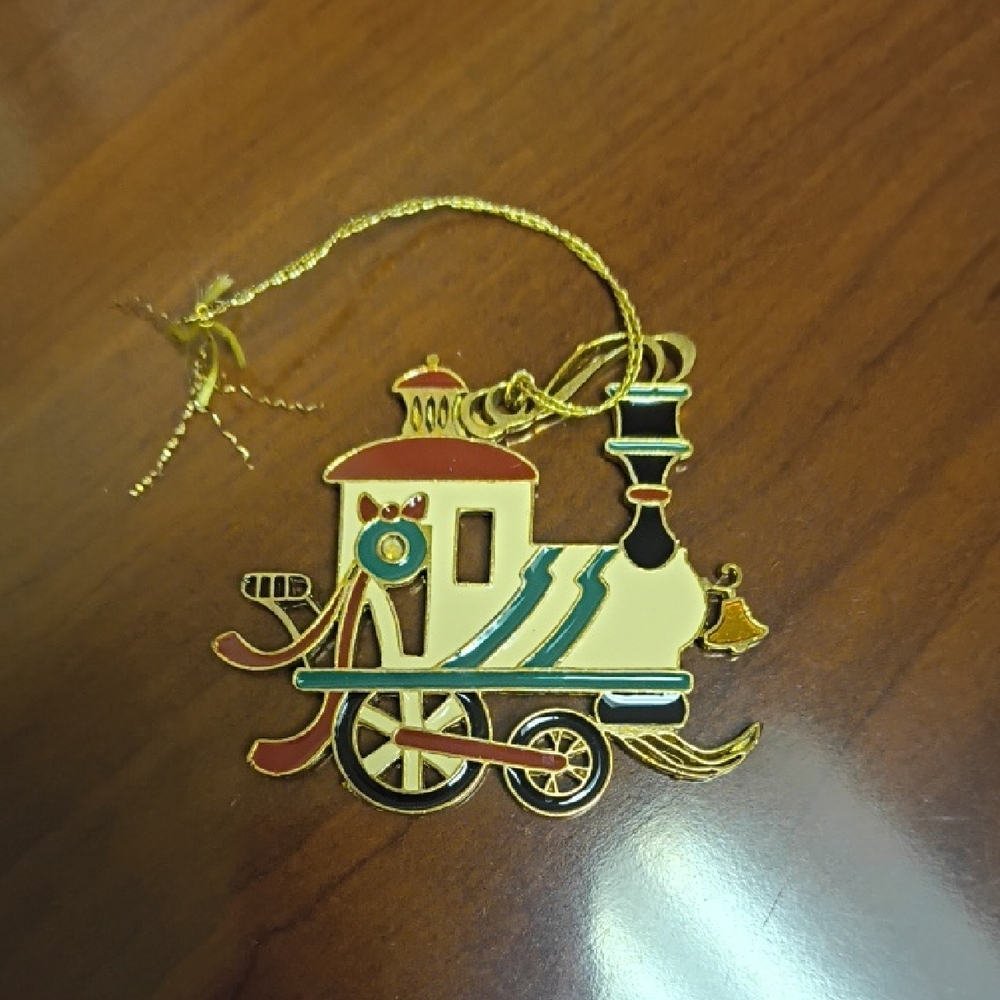 Wallace Silversmiths Gold and Teal Train Ornament